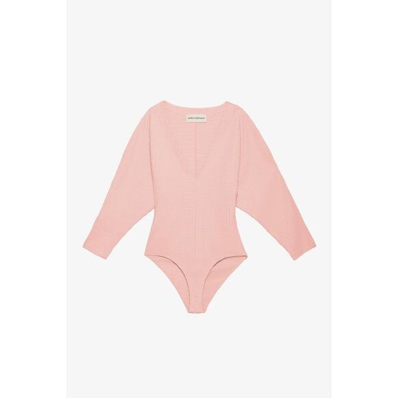 Mara Hoffman Bodysuit Mariana Pink Top Deep V Neck Small - Picture 8 of 8